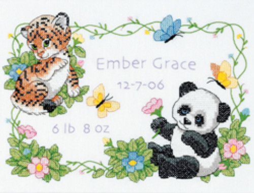 Dimensions Baby Hugs Stamped Cross Stitch Kit 12"X9"-Baby Animals Birth Record 73065 - 088677730659