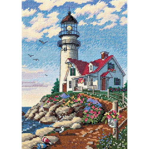 Dimensions Gold Petite Counted Cross Stitch Kit 5"X7"-Beacon At Rocky Point (18 Count) -6958 - 088677069582