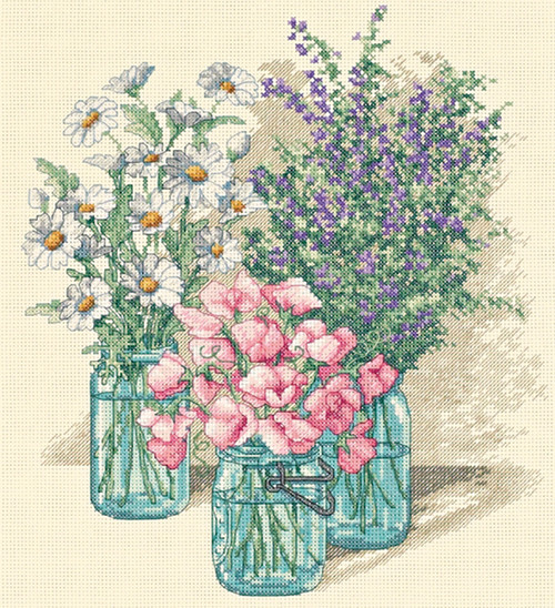 Dimensions Counted Cross Stitch Kit 11"X12"-Wildflower Trio (14 Count) - 35122 - 088677351229