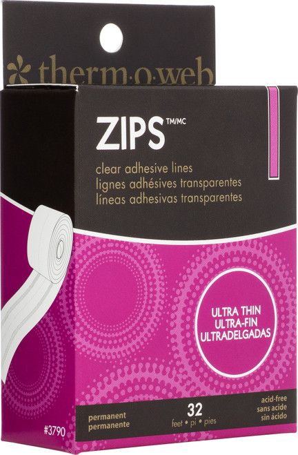 Thermoweb Zips Clear Adhesive Lines-Ultra Thin 1/8"X1/64" Thick 32'/Pkg - 3790 - 000943037903