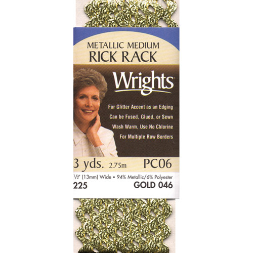 Wrights Medium Metallic Rickrack .5"X3yd-Gold 117-225-046 - 070659133855