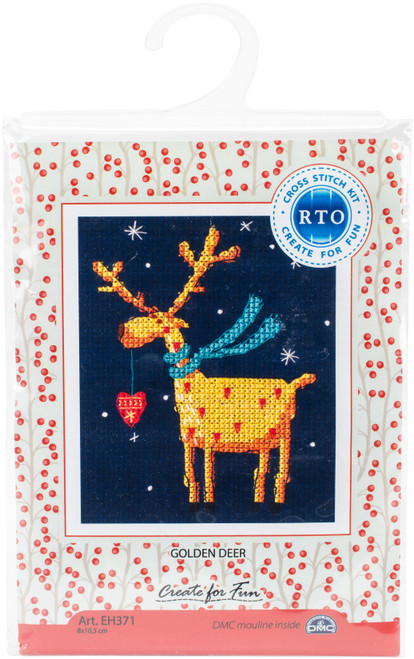RTO Counted Cross Stitch Kit 3.25"X4.25"-Golden Deer (14 Count) EH371 - 4603643198200