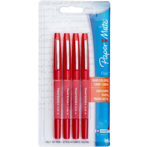 Paper Mate Flair Medium Felt Tip Pens 4/Pkg-Red 4452PP-842 - 041540842446