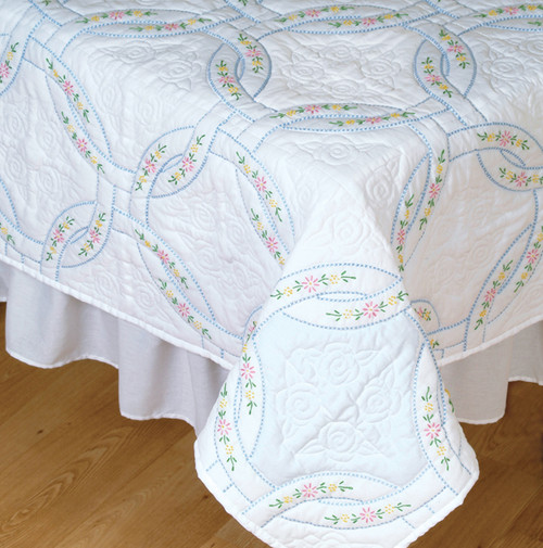 Jack Dempsey Stamped White Quilt Blocks 18"X18" 6/Pkg-Interlocking Wedding Rings - 732 20 - 013155470208