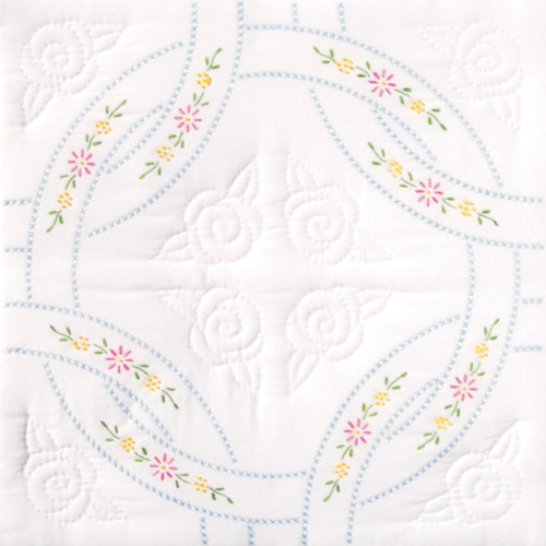 Jack Dempsey Stamped White Quilt Blocks 18"X18" 6/Pkg-Interlocking Wedding Rings 732 20