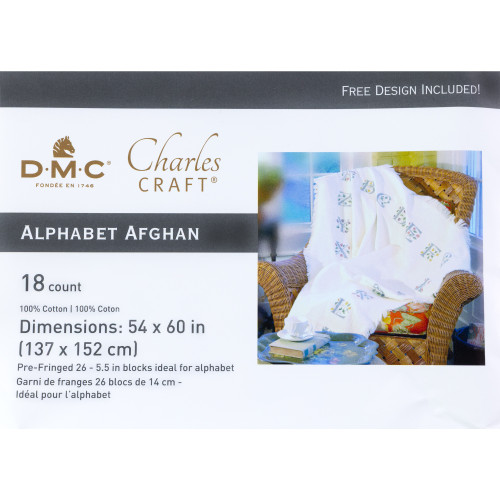 Charles Craft Alphabet Afghan 18 Count 54"X60"-Ecru - AF7010-2724