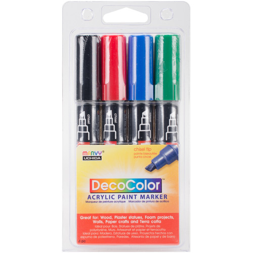 Uchida DecoColor Chisel Acrylic Paint Markers 4/Pkg-Black, Red, Blue & Green 315-4A - 028617332154