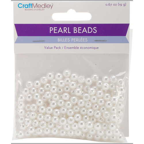Craft Medley Pearl Beads Value Pack-6mm White 185/Pkg BD409-D - 775749188387