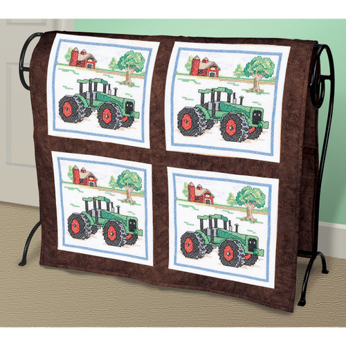 Janlynn Stamped Cross Stitch Quilt Blocks 15"X15" 6/Pkg-Tractor - 21-1476