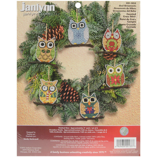 Janlynn Counted Cross Stitch Kit 3"X3" 6/Pkg-Owl (14 Count) 21-1453 - 049489001337