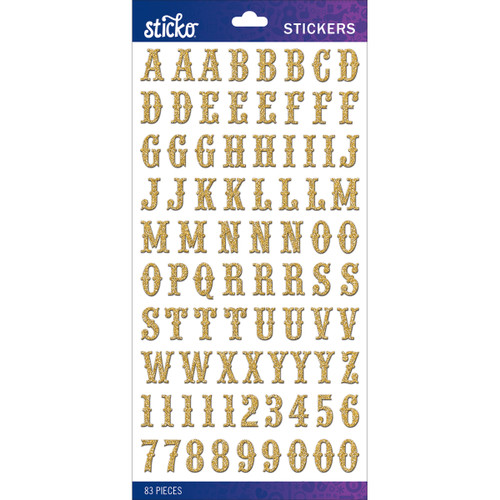 Sticko Alphabet Stickers-Gold Glitter Carnival Small E5290140 - 015586816945