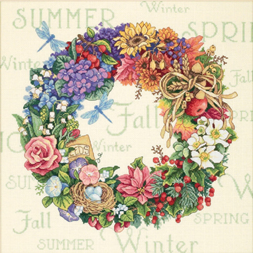 Dimensions Gold Collection Counted Cross Stitch Kit 14"X14"-Wreath Of All Seasons (18 Count) 35040 - 088677350406