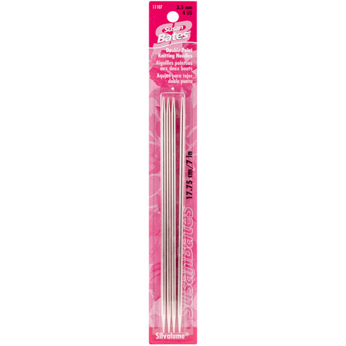 Susan Bates Silvalume Double Point Knitting Needles 7" 4/Pkg-Size 4/3.5mm - 111074 - 077216001046