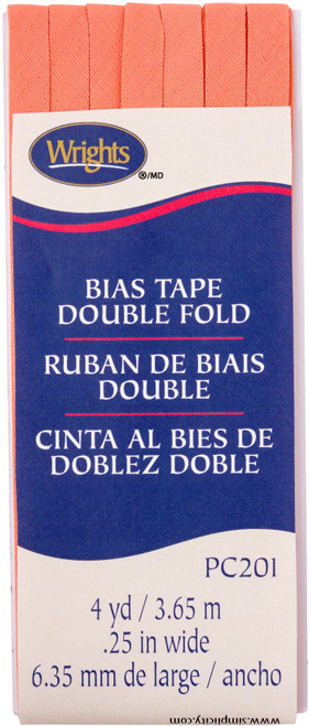 Wrights Double Fold Bias Tape .25"X4yd-Coral - 117-201-245 - 070659964787 Wrights Double Fold Bias Tape .25"X4yd-Coral - 117-201-245 - 070659964787