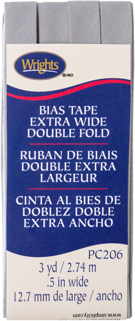 Wrights Double Fold Bias Tape .5"X3yd-Medium Grey 117-206-117 - 070659951312