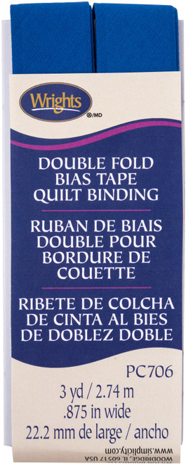 Wrights Double Fold Quilt Binding .875"X3yd-Snorkel Blue 117-706-672 - 070659964961
