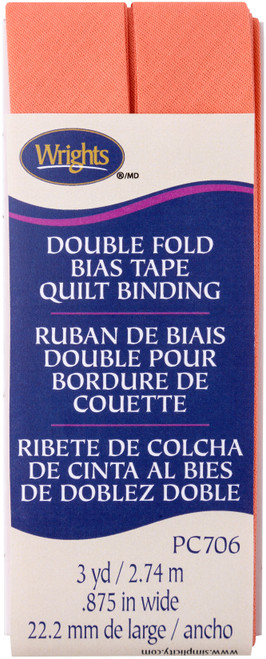 Wrights Double Fold Quilt Binding .875"X3yd-Coral 117-706-245 - 070659924736