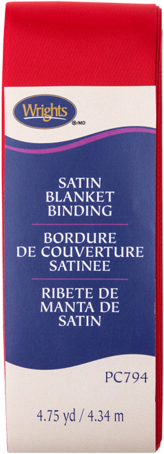 Wrights Single Fold Satin Blanket Binding 2"X4.75yd-Scarlet - 117-794-076 - 070659924491