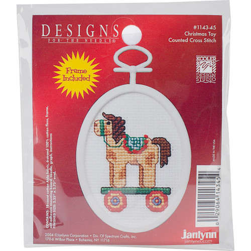 Janlynn Mini Counted Cross Stitch Kit 2.75" Oval-Christmas Toy (18 Count) - 1143-45 - 029064143454