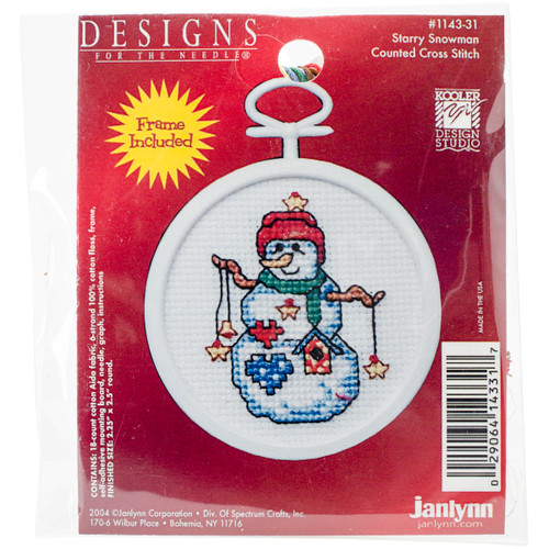 Janlynn Mini Counted Cross Stitch Kit 2.5" Round-Starry Snowman (18 Count) 1143-31 - 029064143317