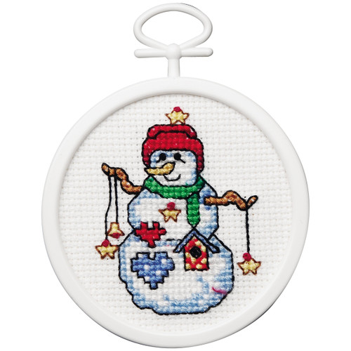 Janlynn Mini Counted Cross Stitch Kit 2.5" Round-Starry Snowman (18 Count) 1143-31