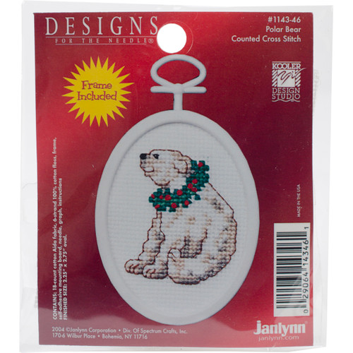 Janlynn Mini Counted Cross Stitch Kit 2.75" Oval-Polar Bear (18 Count) 1143-46 - 029064143461