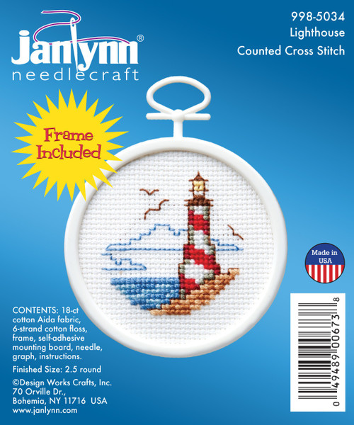 Janlynn Mini Counted Cross Stitch Kit 2.5" Round-Lighthouse (18 Count) - 998-5034 - 049489006738