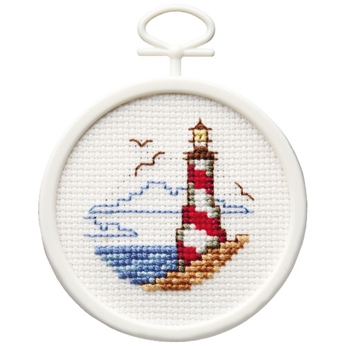 Janlynn Mini Counted Cross Stitch Kit 2.5" Round-Lighthouse (18 Count) - 998-5034