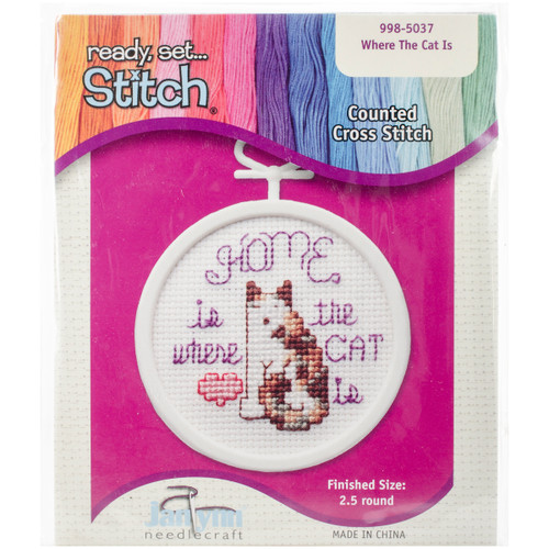 Janlynn Mini Counted Cross Stitch Kit 2.5" Round-Home Is Where The Cat Is (18 Count) 998-5037 - 049489006714