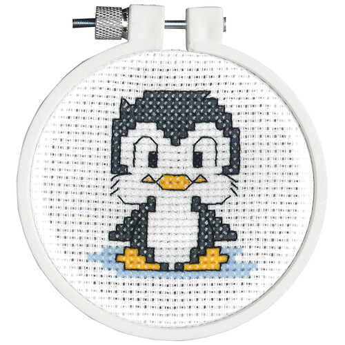 Janlynn Kid Stitch Mini Counted Cross Stitch Kit 3" Round-Penguin (11 Count) 21-1756