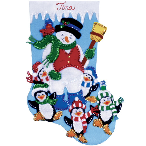 Design Works Felt Stocking Applique Kit 16" Long-Penguin Party - DW5095 - 021465050959