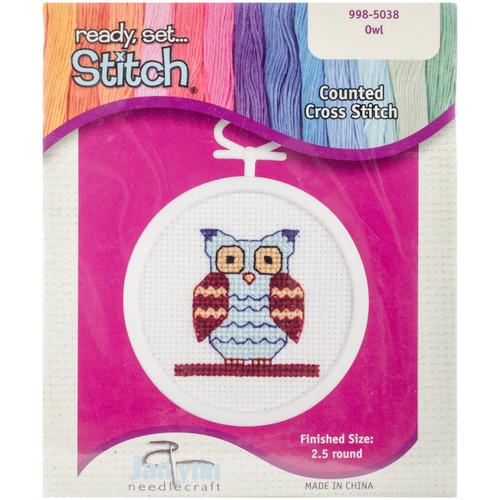 Janlynn Mini Counted Cross Stitch Kit 2.5" Round-Owl (18 Count) - 998-5038 - 049489005670
