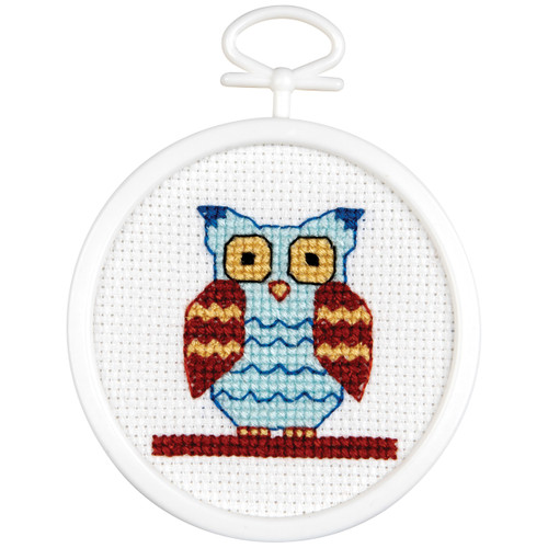 Janlynn Mini Counted Cross Stitch Kit 2.5" Round-Owl (18 Count) - 998-5038