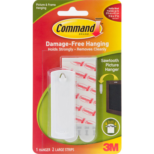 Command Large Sawtooth Picture Hangers-White 1 Hanger & 2 Strips - 17040 - 051131705364