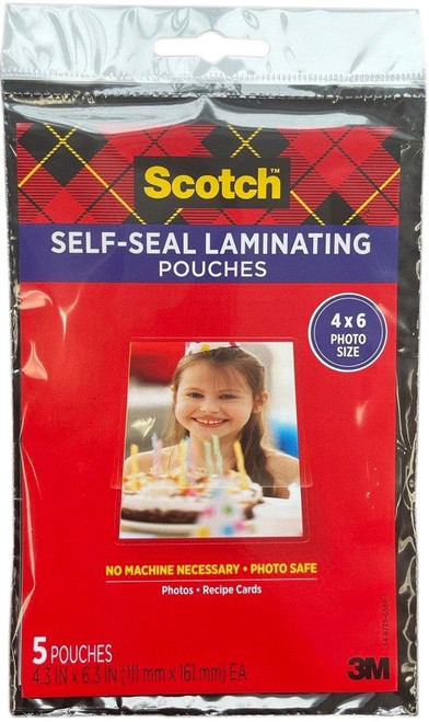 Scotch Self-Sealing Laminating Pouches 5/Pkg-4"X6" -PL900-3M-GLOSS - 021200597206