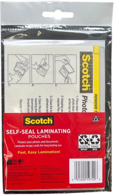 Scotch Self-Sealing Laminating Pouches 5/Pkg-4"X6" PL900-3M-GLOSS