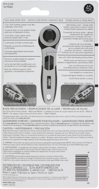 OLFA Quick-Change Rotary Cutter w/Dual Blade Guard 45mmRTY2/NS