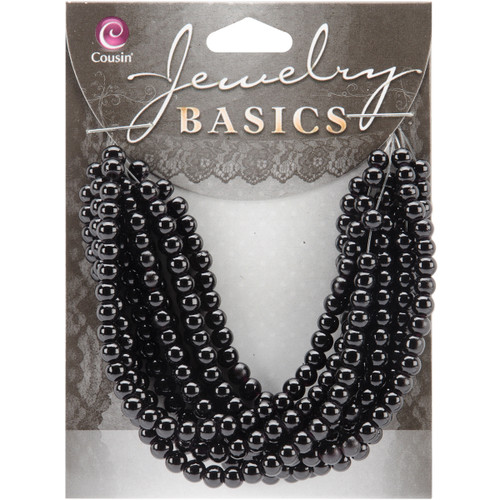 Cousin Jewelry Basics Glass Beads 4mm 300/Pkg-Black Opaque Round 34713002 - 016321050785
