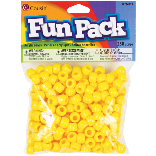 CousinDIY Fun Pack Acrylic Pony Beads 250/Pkg-Yellow - 5A002F6V-34119 - 016321082922