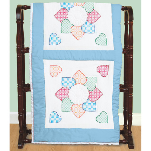Jack Dempsey Stamped White Quilt Blocks 18"X18" 6/Pkg-Patchwork Hearts - 732 511