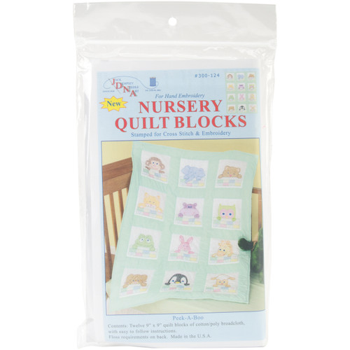 Jack Dempsey Stamped White Nursery Quilt Blocks 9"X9" 12/pkg-Peek A Boo 300 124 - 013155151244