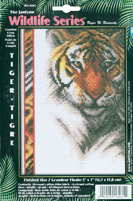 Janlynn Mini Counted Cross Stitch Kit 5"X7"-Wildlife Tiger (14 Count) - 13-0261 - 049489132611