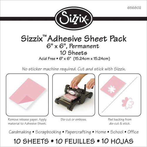 Sizzix Adhesive Sheets 6"X6" 10/Pkg-Permanent 656802