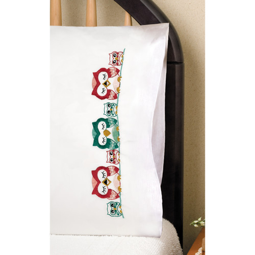 Tobin Stamped For Embroidery Pillowcase Pair 20"X30"-Owls - T232116
