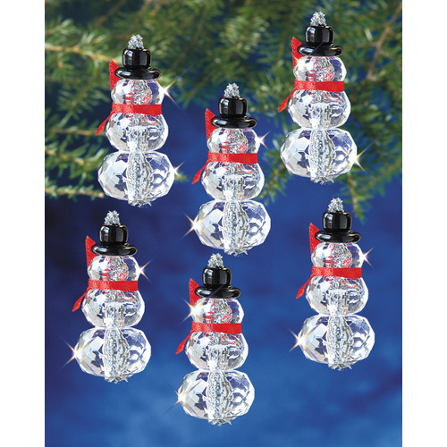 The Beadery Holiday Beaded Ornament Kit-Faceted Elegant Snowmen 2"X1" Makes 12 - BOK-5978