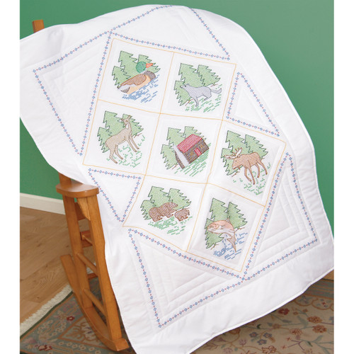 Jack Dempsey Stamped White Lap Quilt Top 40"X60"-Great Outdoors - 940 313 - 013155643138