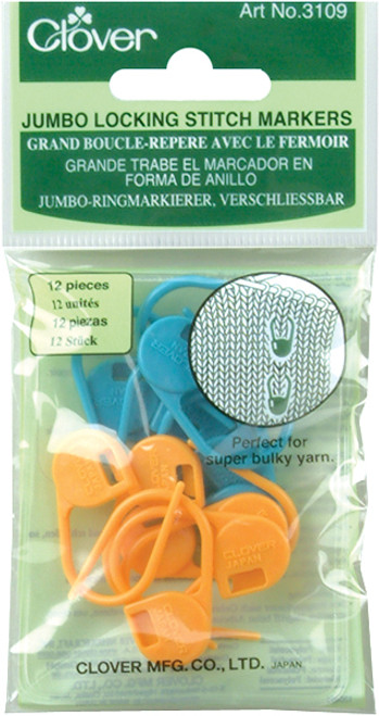 Clover Jumbo Locking Stitch Markers-12/Pkg 3109 - 051221353024