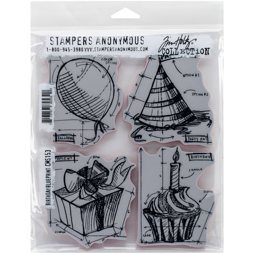 Tim Holtz Cling Stamps 7"X8.5"-Birthday Blueprint - CMS-153 - 713757825320