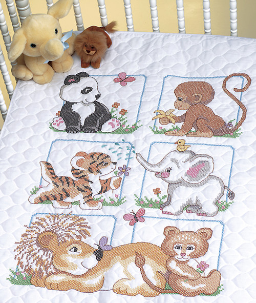 Dimensions Baby Hugs Quilt Stamped Cross Stitch Kit 34"X43"-Animal Babies 13083 - 088677130831