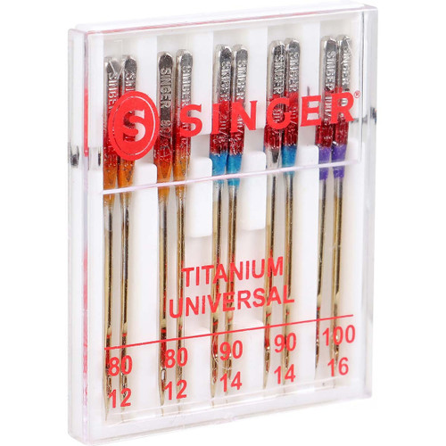 Singer Titanium Universal Regular Point Machine Needles-Sizes 11/80 (4), 14/90 (4) & 16/100 (2) - 04808 Singer Titanium Universal Regular Point Machine Needles-Sizes 11/80 (4), 14/90 (4) & 16/100 (2) - 04808
